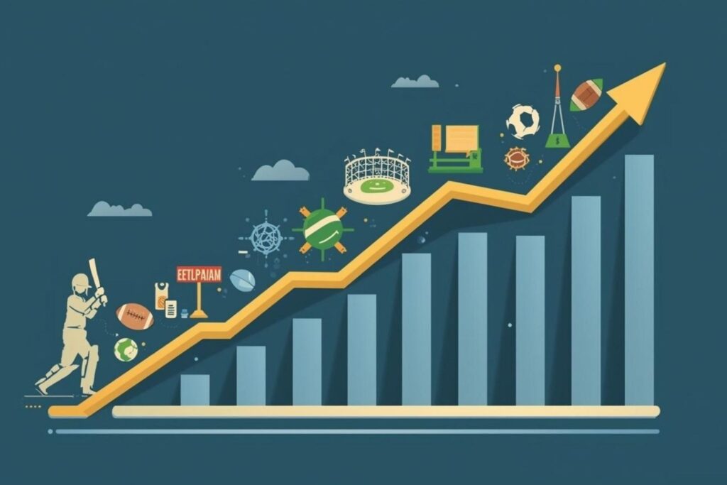 Graphique de croissance du business de la ligue de cricket montrant l'économie de l'industrie du sport indienne et les projections de revenus