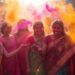 Holi festival celebration in India showing colorful powder and joyful crowds at cultural destinations