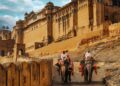 visiting region on elephant around Palace hotel in Rajasthan