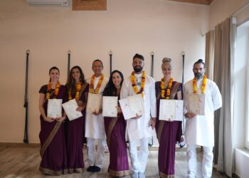 students and teachers celebrating during Guru Purnima, the Indian festival of gratitude for teachers