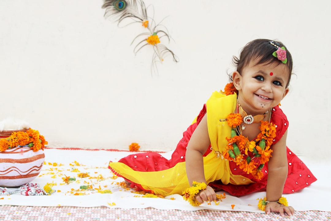A child dressed as Lord Krishna during Janmashtami celebrations in South India