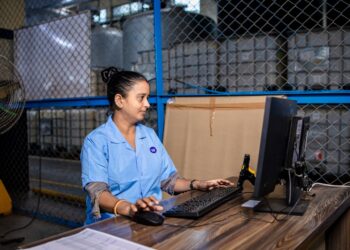 A woman seller reviewing festive procurement stock in a warehouse in India